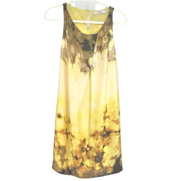 Robert Rodriguez 100% Silk Yellow Watercolor Print Size 8 Party Cocktail Dress - Picture 1 of 6